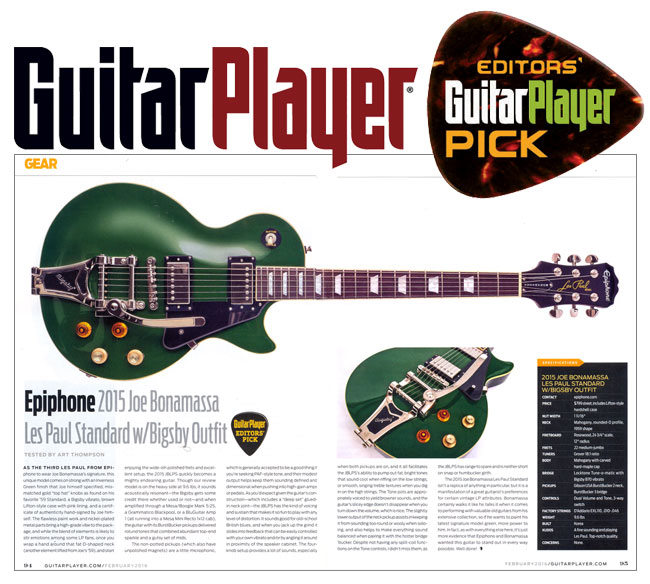 2015 Joe Bonamassa Les Paul Gets Guitar Player Editors' Pick