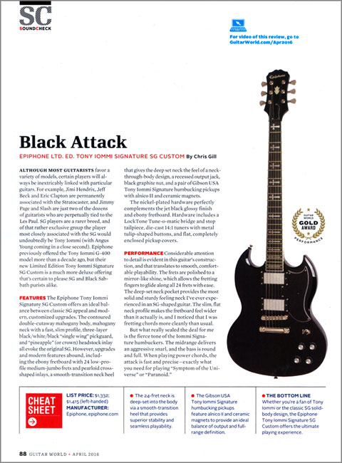 Epiphone Tony Iommi Signature SG Receives Guitar World Gold Award!