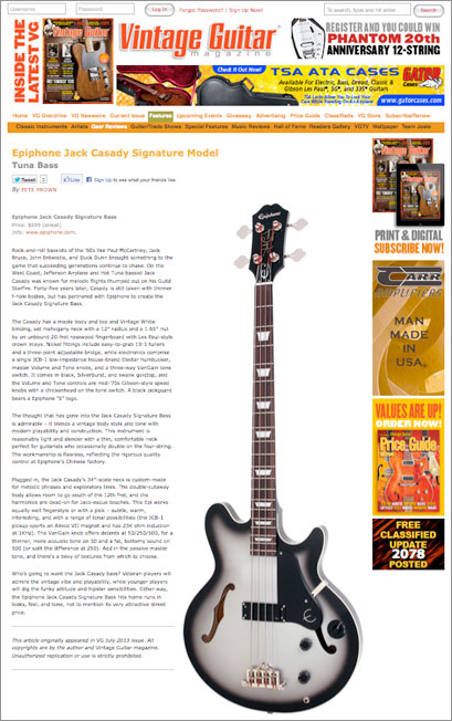 Pete Prown Reviews The Jack Casady Bass For Vintage Guitar